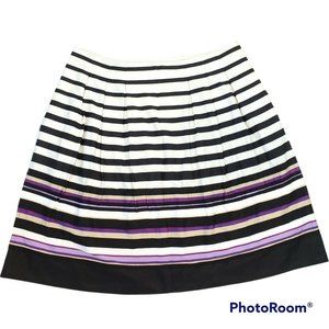 White House Black Market WHBM Sz 10 Lined Black Purple White Ribbon Stripe Skirt